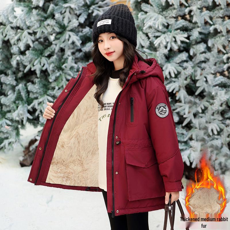 Girls' Fleece-Lined Cotton Parka - 2025 New Style