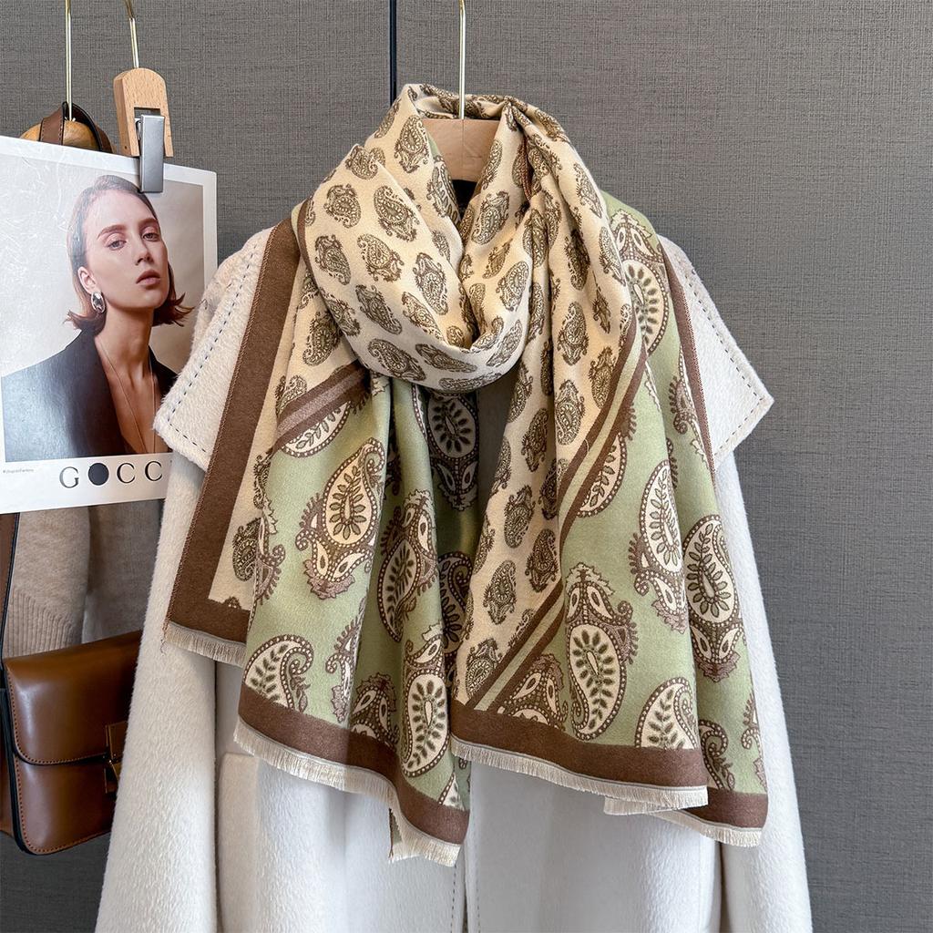 Retro Paisley Print Cashmere Feel Pashmina Women Winter Outdoor Keep Warm Large Shawls Wraps Tassels Lady Bufanda Blanket Poncho