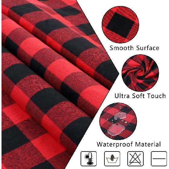 OurWarm Christmas Tablecloth Round, Buffalo Plaid Tablecloth 70 x 70 Inches with 100% Cotton Waterproof Red and Black Checkered Tablecloth for