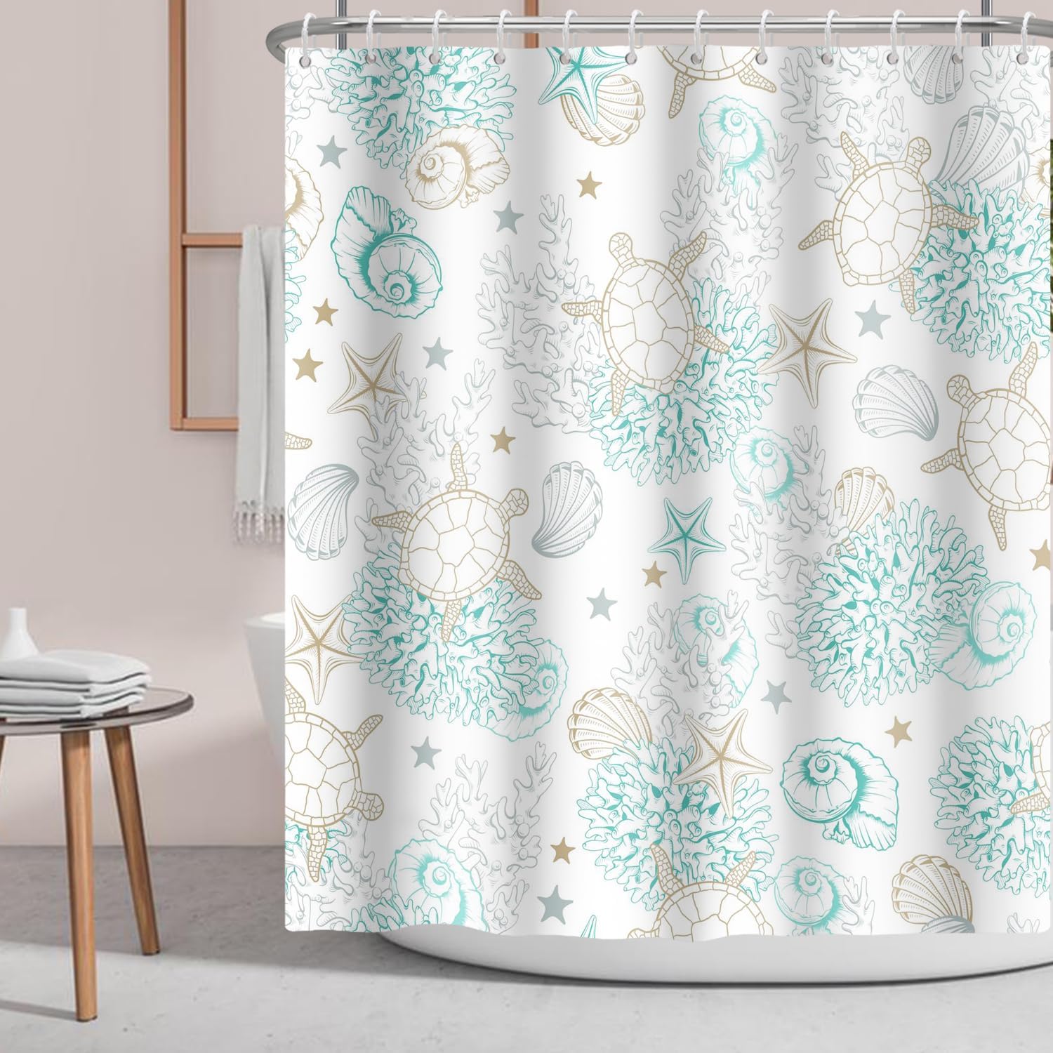 Exquisite Fashion Items Coral Coastal Turtle Shower Curtain Starfish Shell Conch Ocean Theme,Beach Nautical Marine Animal Underwater Fabric Shower