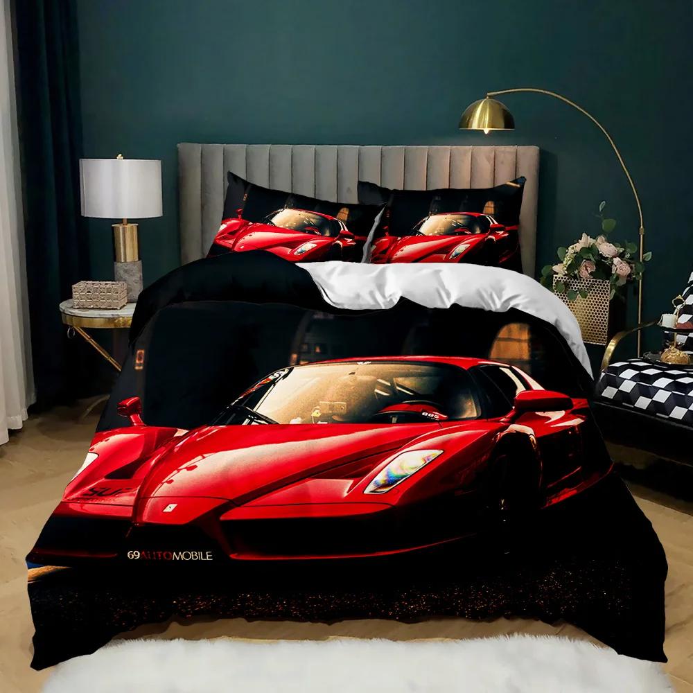 Race Car Duvet Cover Set King Queen Twin Size Red Flame Comforter Cover 3D Sport Car Theme For Boys Girl Polyester Bedding Set