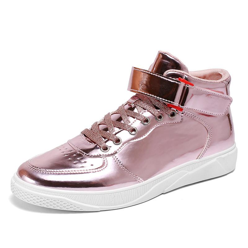 Fashion Fashion Golden Men's Mirror Shoes Couple Glitter Leather Men High Sneakers Large Size 48 Casual Sneakers Men Flats basket homme