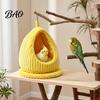 Plush Parrot Bed Hanging Nest Bed, Winter Striped Water Drop Shape Cozy Cave with Removable Cushion, Bird Cage Hammock for Budgerigar Cockatiel