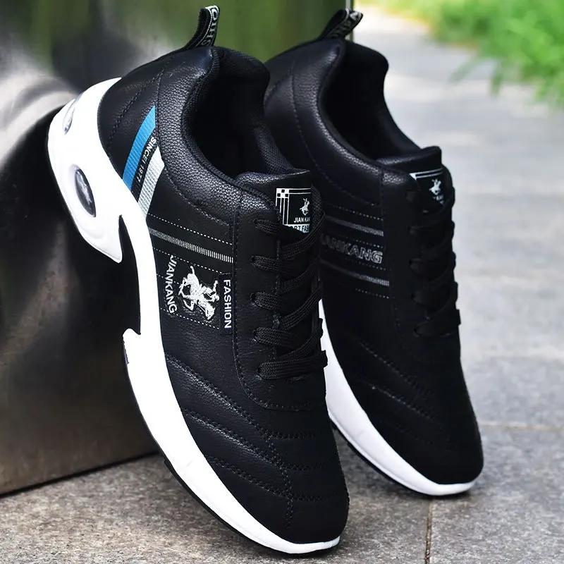 

Большие размеры 38-47 мужские повседневные кроссовки модные кроссовки на воздушной подушке для бега мужские водонепроницаемые кожаные кроссовки для спорта на открытом воздухе теннис 46 чёрный