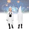 Bílý kostým Ducha pro děti s elegantními rukavicemi, ideální pro halloweenské oslavy