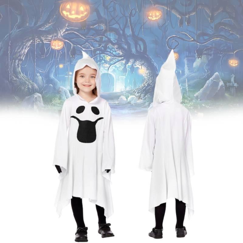 Bílý kostým Ducha pro děti s elegantními rukavicemi, ideální pro halloweenské oslavy