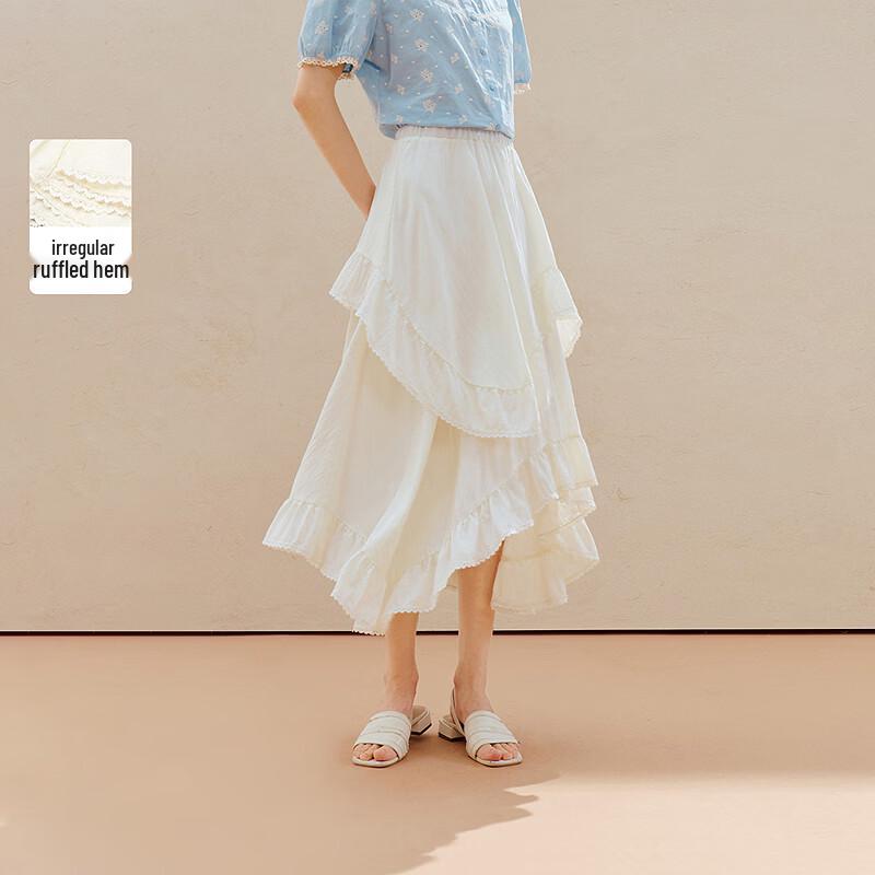 INMAN Sweet Ruffle A-line Midi Skirt S