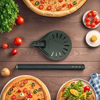 Stainless Steel Round Perforated Pizza Shovel with Wooden Handle for Home Baking and Cake Transfer