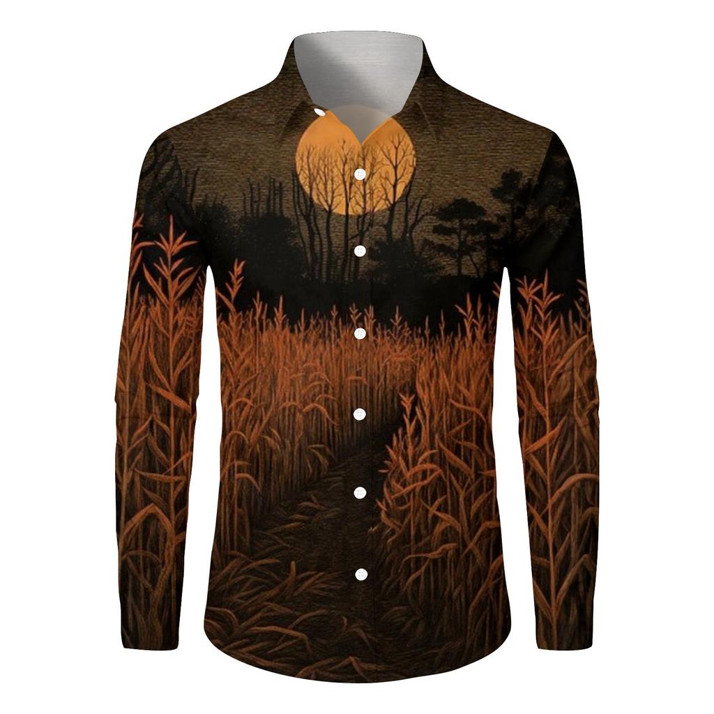 Men's Halloween Print Long Sleeve Button-down Shirt
