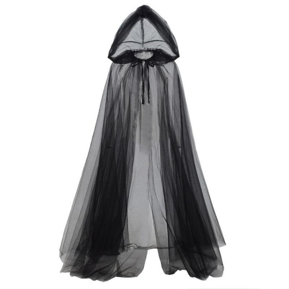 Dress Up Women Halloween Costume Lace Up Hooded Cloak Funny Mesh Ghost Cloak  Children