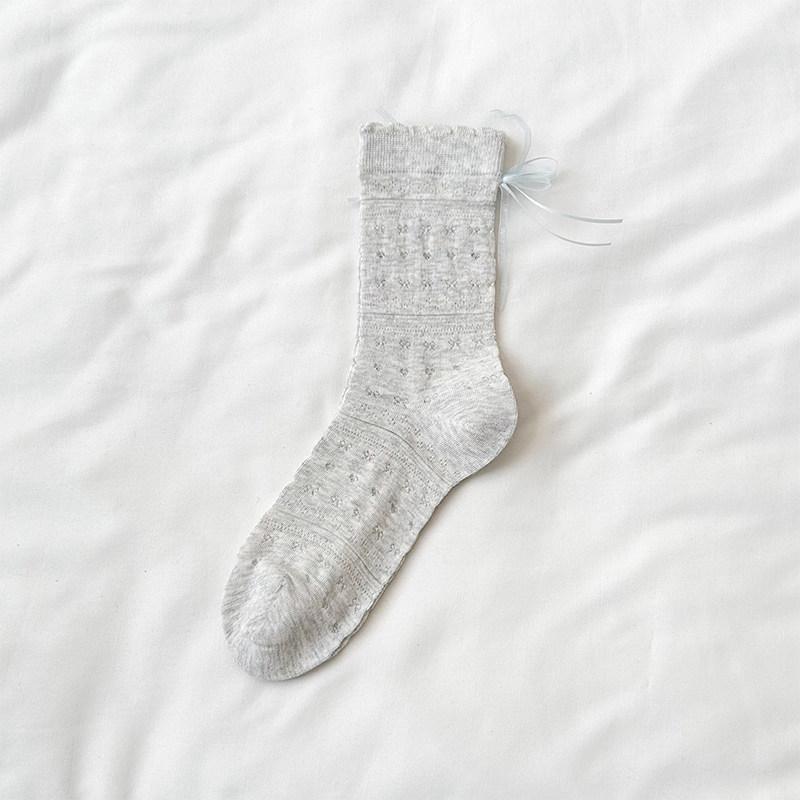 Mesh Breathable Mid-calf Socks - Summer Lightweight Style with Openwork, Lace-up, and Bow Details - Exquisite Mid-calf Women's Socks
