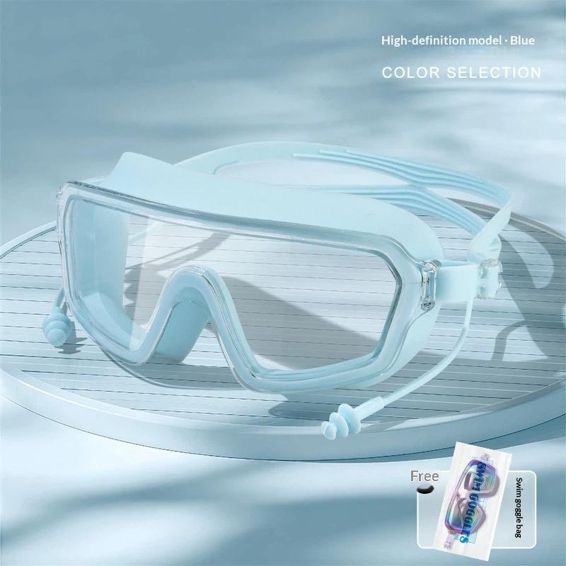 Large Frame Anti Fog Swim Goggles With Ear Plugs Panoramic Wide View Waterproof Swimming Glasses For Adults Pool Beach Water Spo