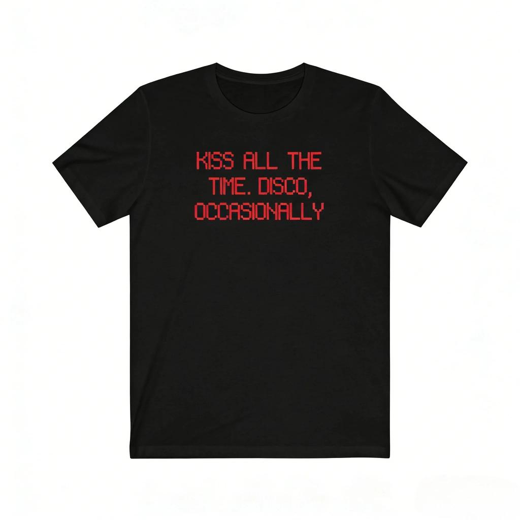 Tricou Albastru Supradimensionat cu Mânecă Scurtă cuinscriptionarea Harry Styles "Kiss All The Time. Disco, Ocazional" Grafică cu text pixelat pentru fanii muzicii pop