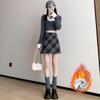 Red Plaid Women's High-Waist A-Line Skirt, Stylish Petite Woolen Skirt for Spring/Autumn 2026.
