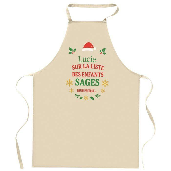 Tablier de cuisine - Lucie - Liste des enfants sages - Coton robuste - Imprimé en Bretagne