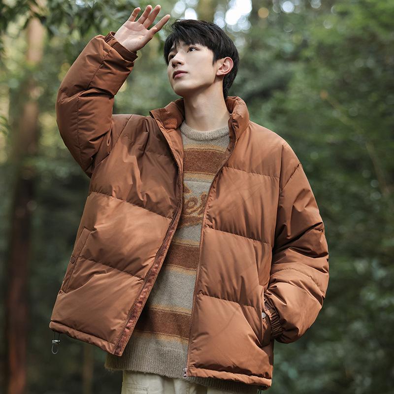 Męska Zimowa Kurtka Puchowa z Kołnierzem Stojącym - Modna, Codzienna, Ciepła, Wiatroszczelna, Jednolita Kolorystycznie, Uniwersalny Płaszcz Outdoorowy dla Par