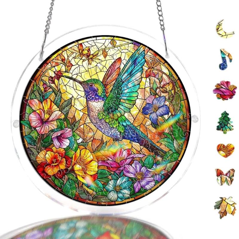 Creative Sun Catcher Window Hanging Decoration Acrylic Puzzle Sun Catcher With Metal Chain Multiple Pattern Optional