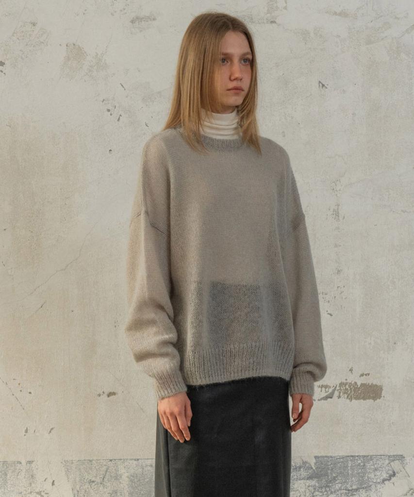 Mosyupamosyu Mohair Wool Round Knit [Light Gray]