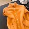 New Autumn Loose Orange Stand-up Knitted Cardigan for Women Long-sleeved High-end Soft Waxy Sweater