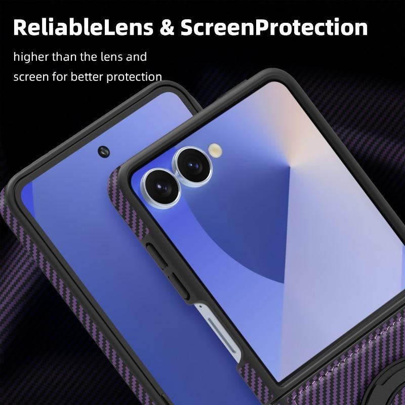 Wireless Charging Kevlar Pattern Phone Cover for Samsung Galaxy Z Flip 8 7 FE 6 5 4 3 Flip8 Flip7 Flip6 Ring Stand Phone Case