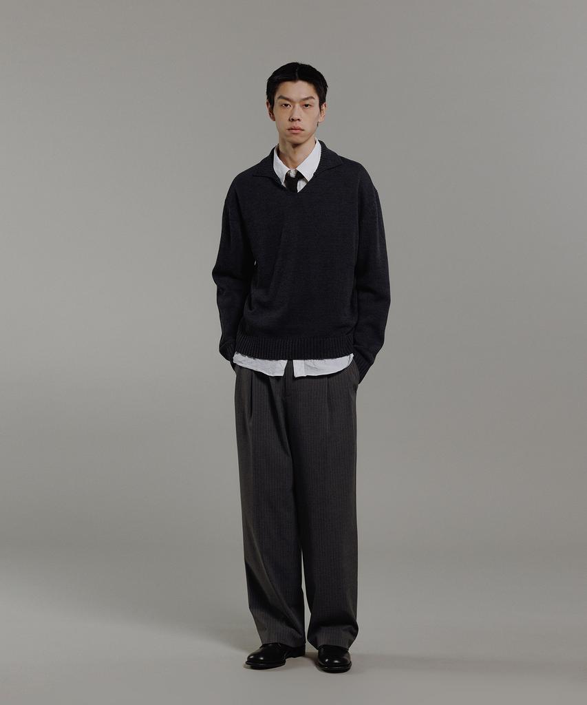BLANKROOM V-Collar Knit_Charcoal