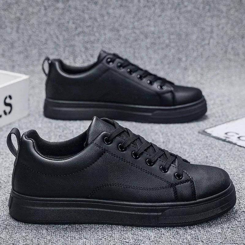 High Quality Men's Sneakers Light PU Leather Casual Shoes for Men Lace Up Flats Luxury White Black Tenis Shoes