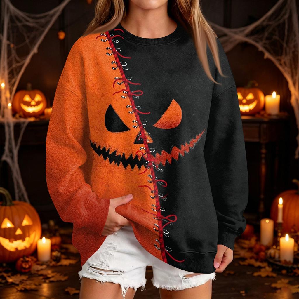 Women's Fashion Casual Halloween Print Neck Sweatshirt