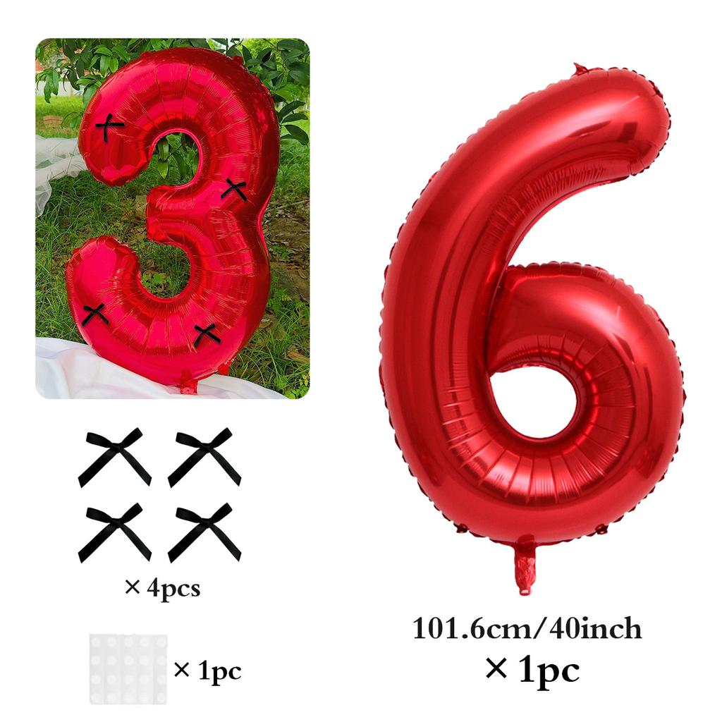40 Inch Black Bow Decorated Red Digital Balloons 0-9 Numbers DIY Bow for Birthdays, Anniversaries, and New Year Decorations