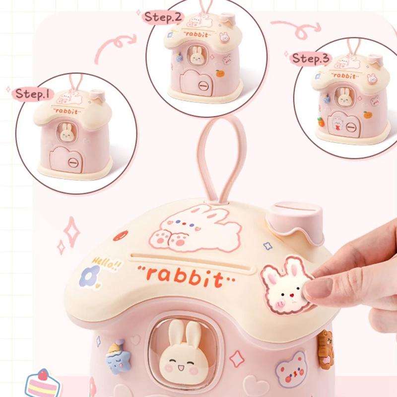 Cartoon Diy Stickers Piggy Bank With Sticker Kawaii Large Capacity Cute Small House Key Piggy Bank Storage Box Holiday Gifts Kid