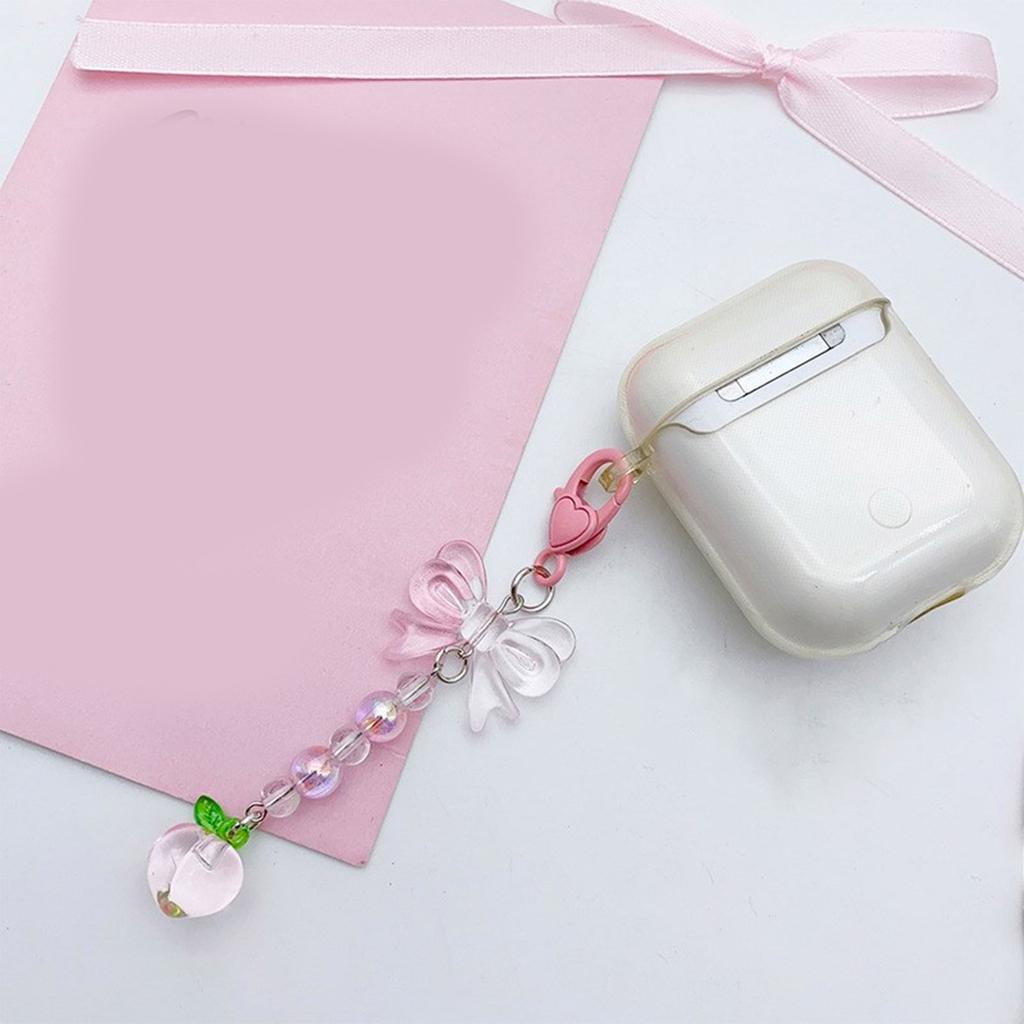 Schleife Herz Anhänger Handyband Telefonkette Abnehmbares Perlen-Handyband Handgefertigte Schlüsselanhänger für Geldbörse Tasche