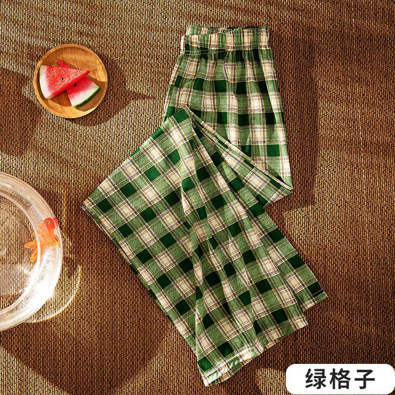 Womens High-Waisted Wide-Leg Plaid Trousers Lightweight Flowy Loose Fit Casual Pants 2026