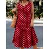 Saldi Estivi Abito Senza Maniche a Pois Moda Elegante da Donna Mini Abito Stampato Casual Scollo Rotondo Ampio Abbigliamento da Donna