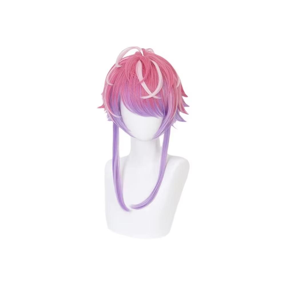 Perruque Cosplay Synthétique Courte Dégradé Rose et Violet pour Personnages d'Anime, Style Volumineux Dégradé avec Pointes Naturellement Bouclées pink