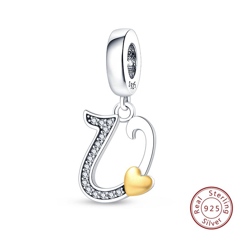 Classic Copper 26 Gold Color Heart Zircon Letter A-Z Charms Beads Fit Original Bracelets Diy Birthday Jewelry Gift