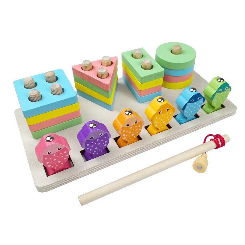 Montessori Wooden Toys Color Shape Matching Puzzle Game Colorful Beaded Color Cognition Early Educational Toys Gift for Children