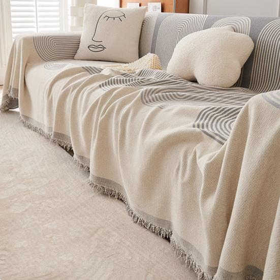 Modern Geometric Sofa Cover Fringed Soft Flannel Four Seasons Universal Home Office Three-seater Couch Slipcover Furniture Protector