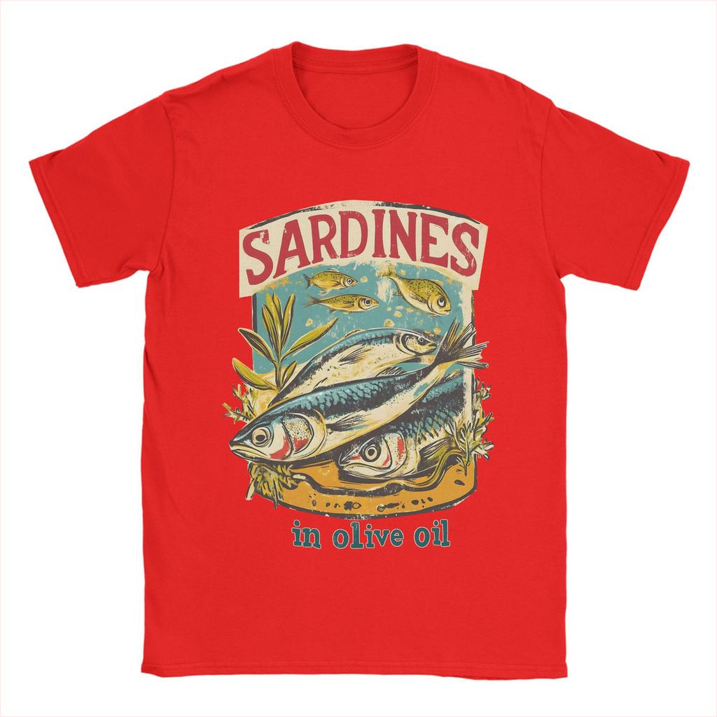 Sardines In Olive Oil  T Shirt Summer   A Vintage Poster  Cotton T-Shirts For Men Fashion Casual Tshirt Sleeve Street Style Tees