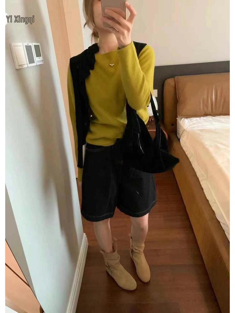 Vintage Cowhide Wrinkled Slouch Ankle Boots - Korean Style Western Cowboy Riding Boots for Women