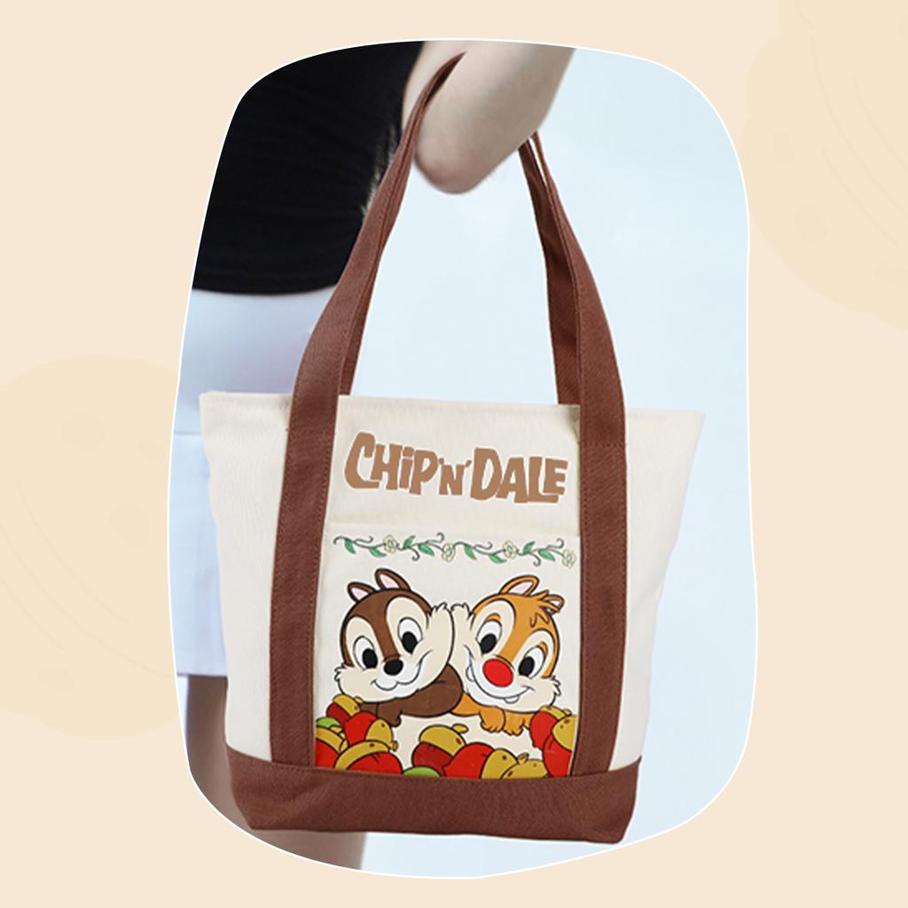 Notre Disney Character Tote Bag, Shoulder Bag, Handbag, Eco Bag, Officially Licensed, Canvas (Chip 'n Dale, Large)