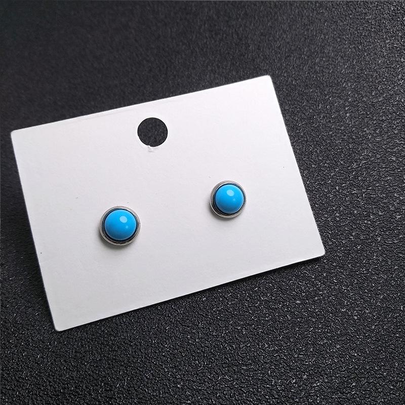 Buyee 925 Sterling Silver Female Stud Earring Natural Turquoise Earring for Women Fashion Simple Round Fine Jewelry Earring Gift