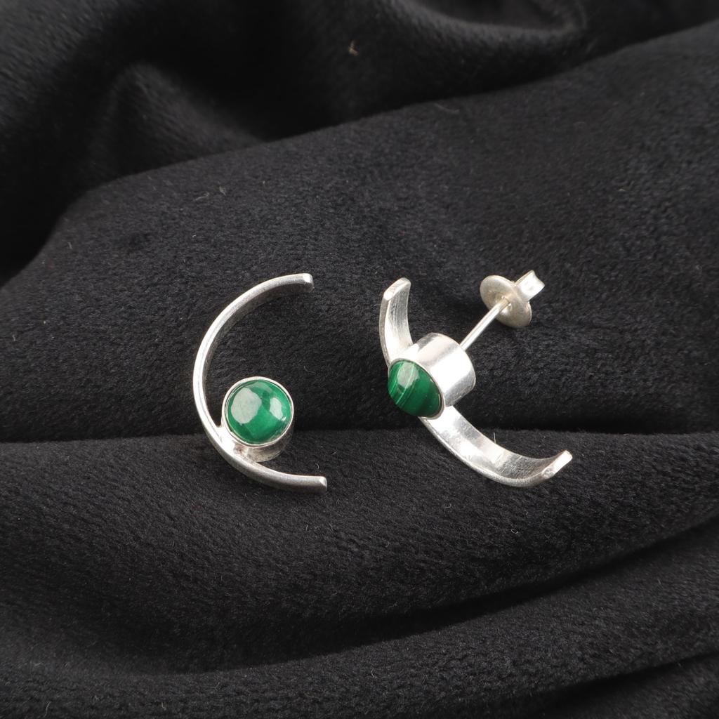 Heart Chakra Malachite Gemstone 925 Sterling Silver Stud Post Earrings Jewelry EE-145-20