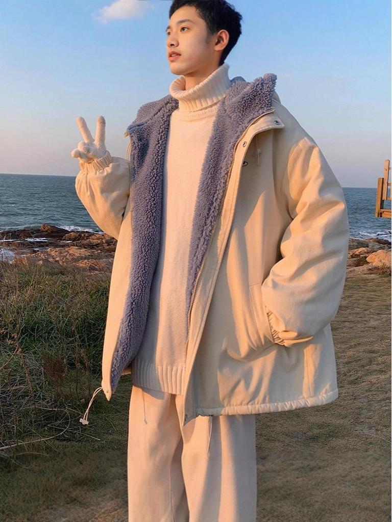 Versatile Korean Trendy Hooded Lambswool Cotton Jacket for Autumn/Winter