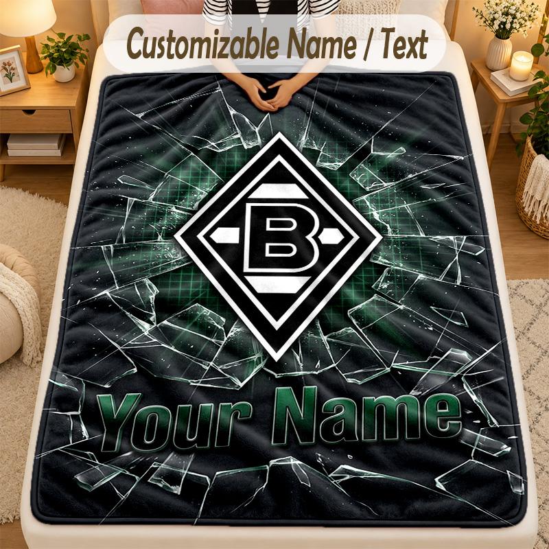 Flannel BlanketBorussia Mönchengladbach Custom Name Text Personalized Soft Warm Throw Blanket Home Decor Gift