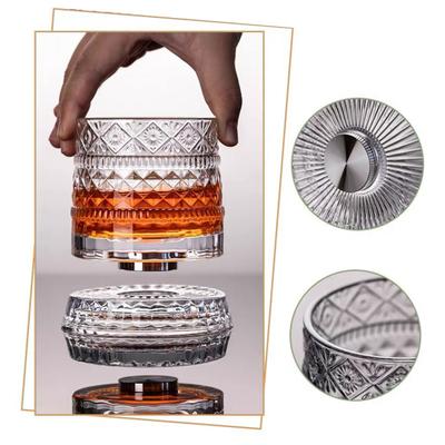 Whiskyglas met Verlichte Basis 360 Graden Draaiende Whisky Tumbler 260ml Loodvrij Glas Uniek Cadeau voor Vader Verjaardag Vakantie