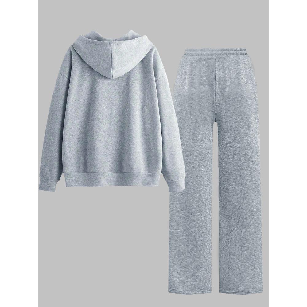 Gentle Style Complete Set of Hoodies and Sweatpants Printed Simple Basic Style Loose Fit Women's Autumn and Winter Set