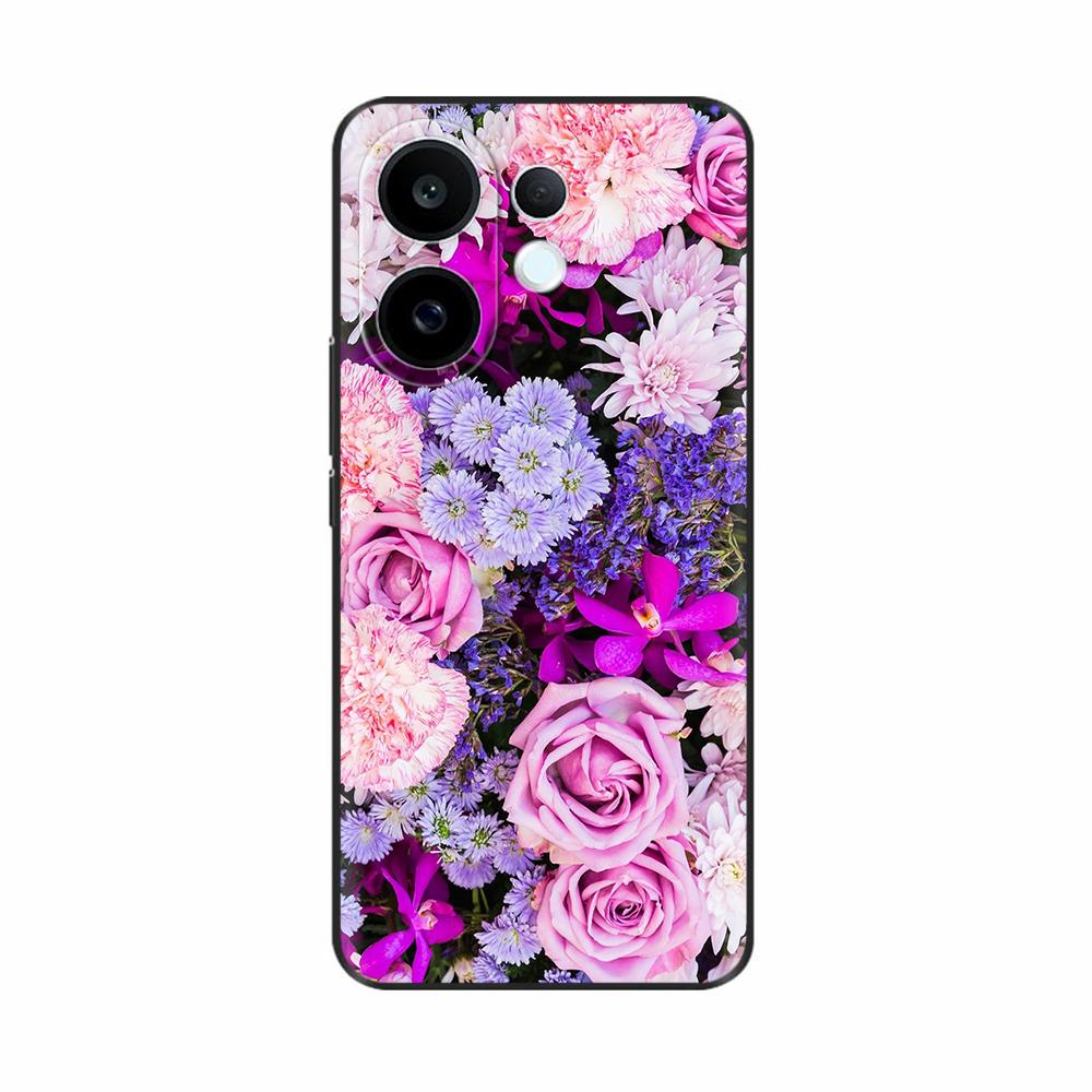 Coque en Silicone Pour Vivo S30 VivoS30 Funda Chat Fleur Rose Panda Mignon Dessin Animé Peint Coque Anti-Choc Pare-chocs Étui de Téléphone Portable