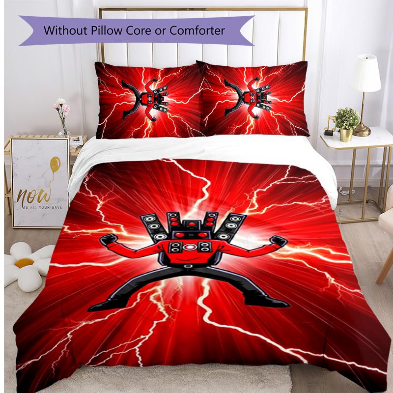 Skibidi Toilet Printed 3PCS Bedding Set Soft Breathable Duvet Cover Pillowcases Set Washable Bedroom Decor Home Gift