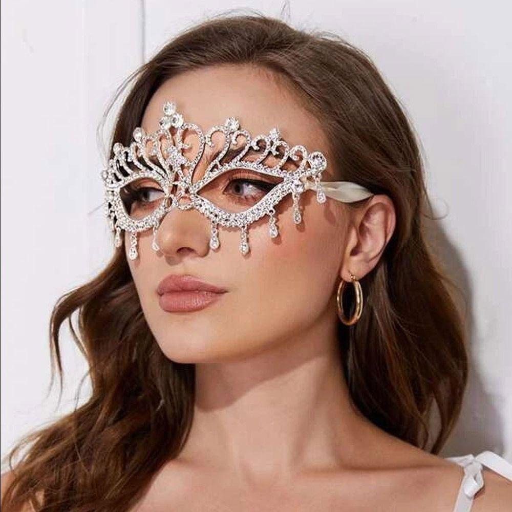 Luxury Alloy Masquerade Mask Shiny Crystal Face Accessories Rhinestone Mask Rhinestone Decoration Bridal Mask Cosplay Party