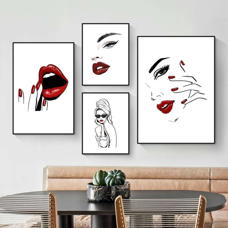 Red Lip Makeup Beauty Girls Face Wall Decor Art Poster Modern Picture Fashion Prints Canvas Painting For Girl Bedroom HD2965