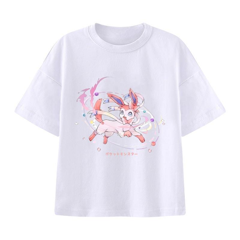 Pokémon Handheld-Spiel Evoli Cartoon-Print T-Shirt Sommer Herren und Damen Übergröße Trend Locker Lässig Kurzarm-Top